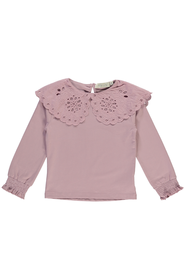 Tee with broderie collar Mauve shadow
